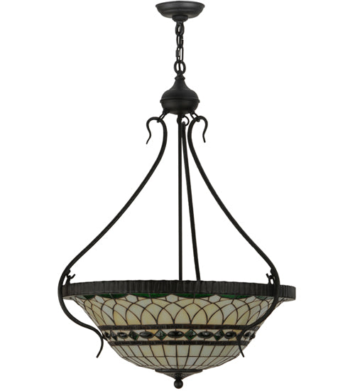 Meyda Lighting Tiffany Roman 27" 4-Light Costello Black Inverted Pendant Light With Multi-Colored Granite Shade Glass