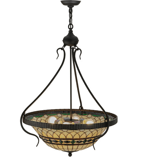 Meyda Lighting Tiffany Roman 27" 4-Light Costello Black Inverted Pendant Light With Multi-Colored Granite Shade Glass