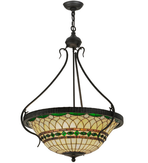 Meyda Lighting Tiffany Roman 27" 4-Light Costello Black Inverted Pendant Light With Multi-Colored Granite Shade Glass