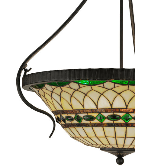 Meyda Lighting Tiffany Roman 27" 4-Light Costello Black Inverted Pendant Light With Multi-Colored Granite Shade Glass