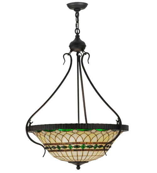 Meyda Lighting Tiffany Roman 27" 4-Light Costello Black Inverted Pendant Light With Multi-Colored Granite Shade Glass