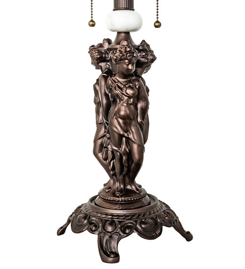Meyda Lighting Tiffany Roman 28" 2-Light Mahogany Bronze Table Lamp With Multi-Colored Shade Glass