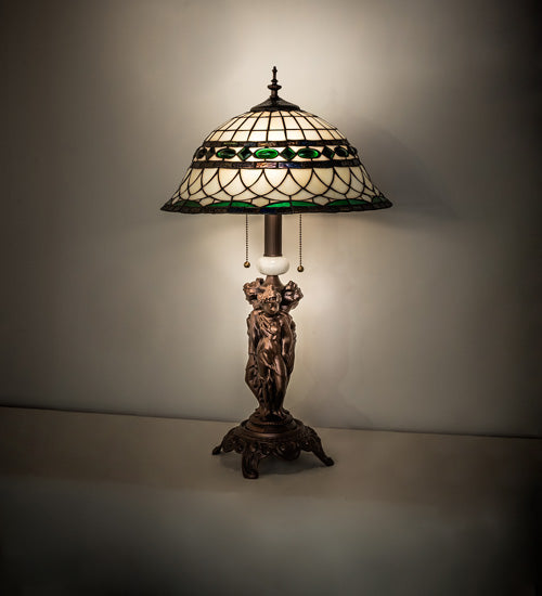 Meyda Lighting Tiffany Roman 28" 2-Light Mahogany Bronze Table Lamp With Multi-Colored Shade Glass