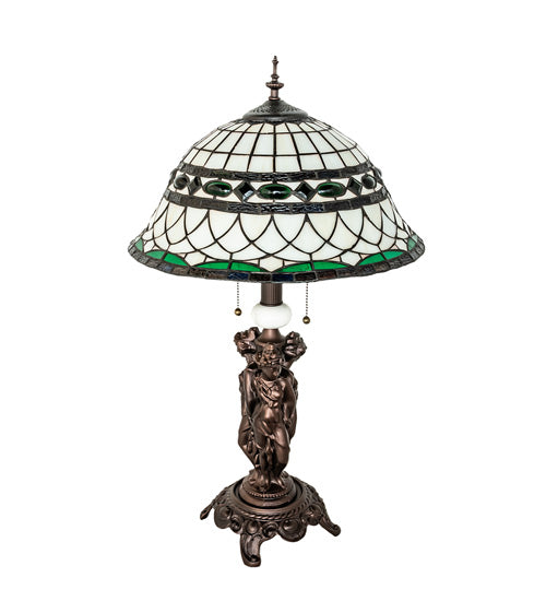 Meyda Lighting Tiffany Roman 28" 2-Light Mahogany Bronze Table Lamp With Multi-Colored Shade Glass