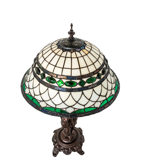 Meyda Lighting Tiffany Roman 28" 2-Light Mahogany Bronze Table Lamp With Multi-Colored Shade Glass