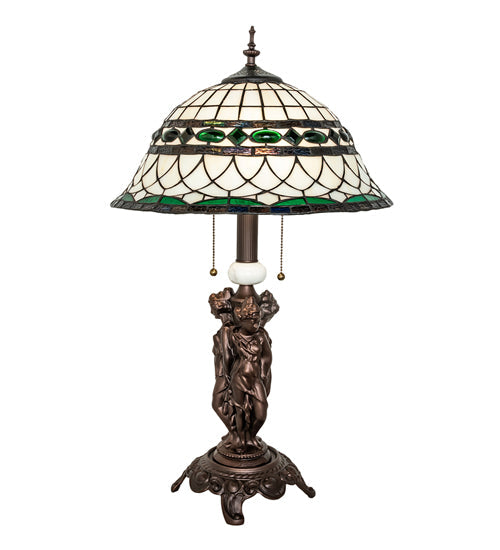 Meyda Lighting Tiffany Roman 28" 2-Light Mahogany Bronze Table Lamp With Multi-Colored Shade Glass