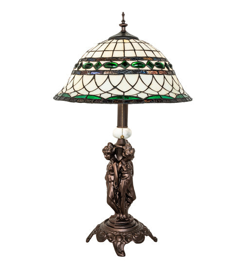 Meyda Lighting Tiffany Roman 28" 2-Light Mahogany Bronze Table Lamp With Multi-Colored Shade Glass