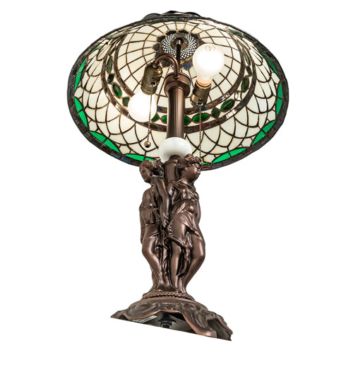 Meyda Lighting Tiffany Roman 28" 2-Light Mahogany Bronze Table Lamp With Multi-Colored Shade Glass