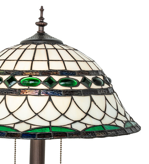 Meyda Lighting Tiffany Roman 28" 2-Light Mahogany Bronze Table Lamp With Multi-Colored Shade Glass