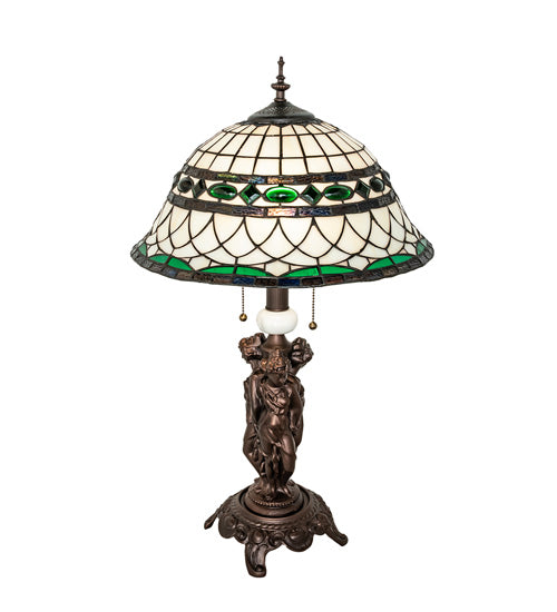 Meyda Lighting Tiffany Roman 28" 2-Light Mahogany Bronze Table Lamp With Multi-Colored Shade Glass