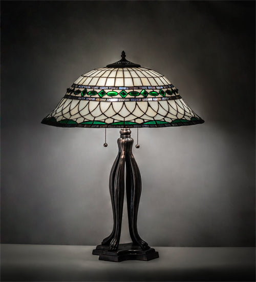 Meyda Lighting Tiffany Roman 30" 3-Light Mahogany Bronze Table Lamp With Multi-Colored Shade Glass