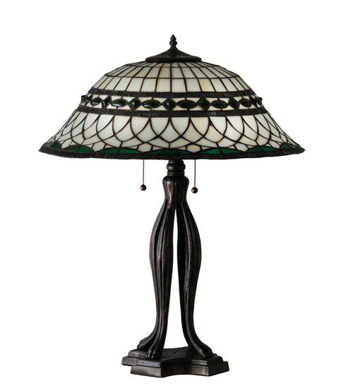 Meyda Lighting Tiffany Roman 30" 3-Light Mahogany Bronze Table Lamp With Multi-Colored Shade Glass