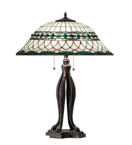 Meyda Lighting Tiffany Roman 30" 3-Light Mahogany Bronze Table Lamp With Multi-Colored Shade Glass
