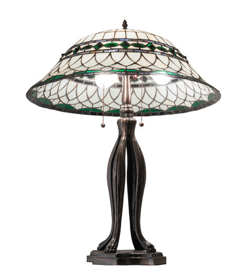 Meyda Lighting Tiffany Roman 30" 3-Light Mahogany Bronze Table Lamp With Multi-Colored Shade Glass