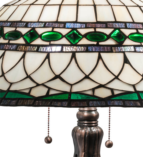 Meyda Lighting Tiffany Roman 30" 3-Light Mahogany Bronze Table Lamp With Multi-Colored Shade Glass