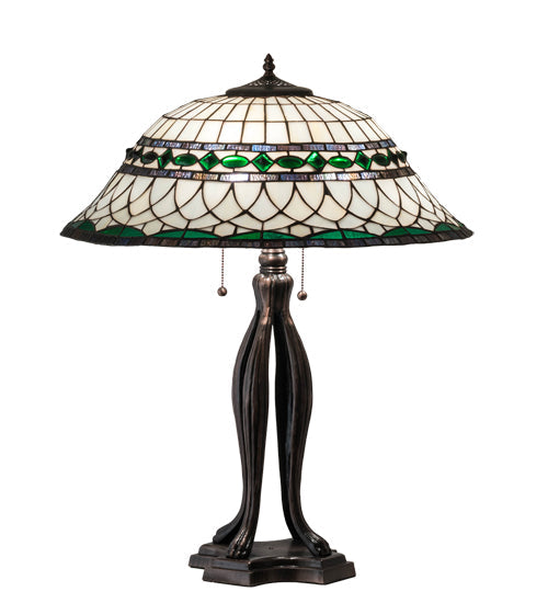 Meyda Lighting Tiffany Roman 30" 3-Light Mahogany Bronze Table Lamp With Multi-Colored Shade Glass