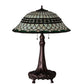 Meyda Lighting Tiffany Roman 31" 3-Light Mahogany Bronze Table Lamp With Green & Beige Stained Shade Glass