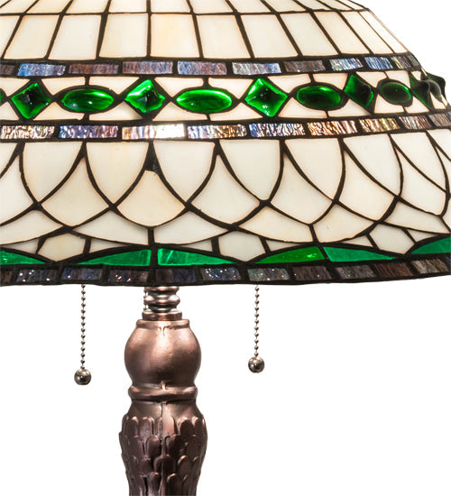Meyda Lighting Tiffany Roman 31" 3-Light Mahogany Bronze Table Lamp With Green & Beige Stained Shade Glass