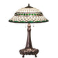 Meyda Lighting Tiffany Roman 31" 3-Light Mahogany Bronze Table Lamp With Green & Beige Stained Shade Glass