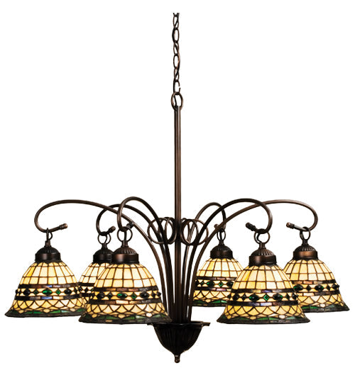 Meyda Lighting Tiffany Roman 31" 6-Light Mahogany Bronze Chandelier With Multi-Colored Shade Glass