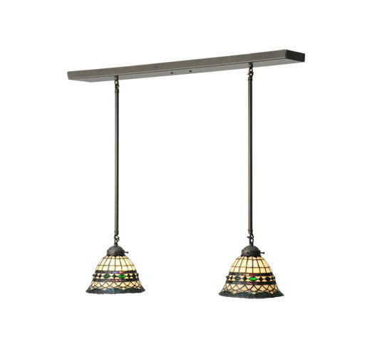 Meyda Lighting Tiffany Roman 32" 2-Light Timeless Bronze Island Pendant Light With Multi-Colored Shade Glass