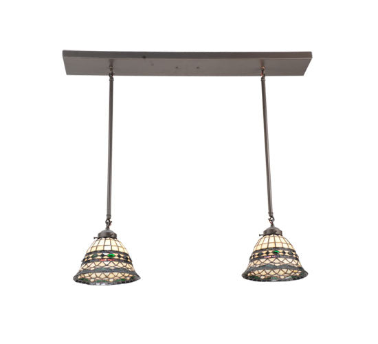 Meyda Lighting Tiffany Roman 32" 2-Light Timeless Bronze Island Pendant Light With Multi-Colored Shade Glass