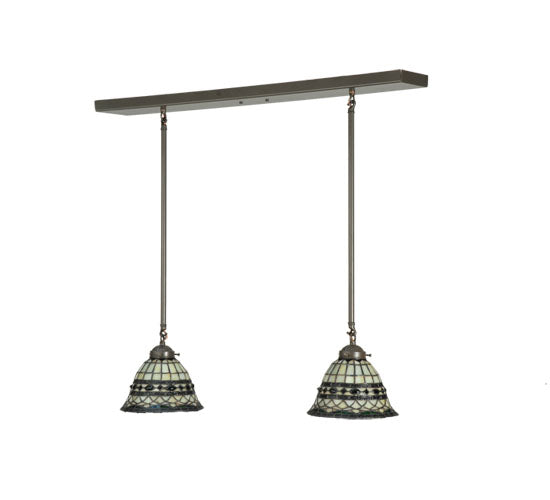 Meyda Lighting Tiffany Roman 32" 2-Light Timeless Bronze Island Pendant Light With Multi-Colored Shade Glass