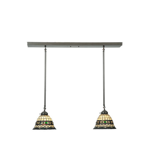 Meyda Lighting Tiffany Roman 32" 2-Light Timeless Bronze Island Pendant Light With Multi-Colored Shade Glass