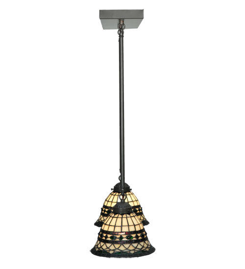 Meyda Lighting Tiffany Roman 32" 2-Light Timeless Bronze Island Pendant Light With Multi-Colored Shade Glass