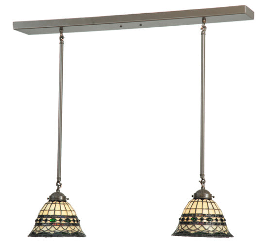 Meyda Lighting Tiffany Roman 32" 2-Light Timeless Bronze Island Pendant Light With Multi-Colored Shade Glass