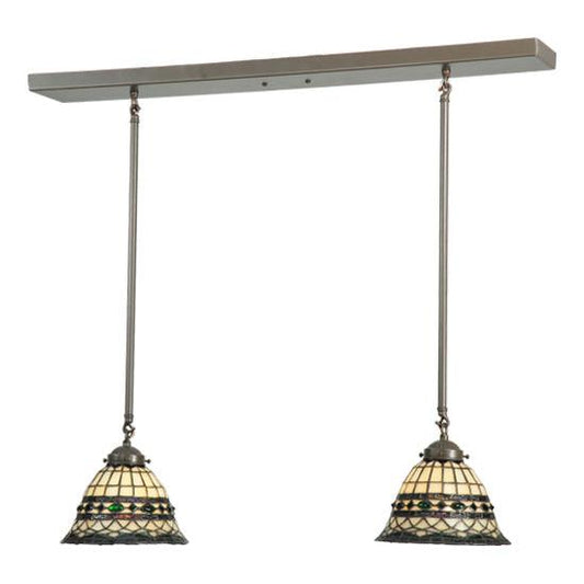 Meyda Lighting Tiffany Roman 32" 2-Light Timeless Bronze Island Pendant Light With Multi-Colored Shade Glass
