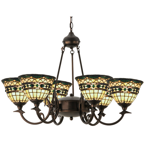 Meyda Lighting Tiffany Roman 32" 6-Light Mahogany Bronze Chandelier With Multi-Colored Shade Glass