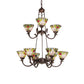 Meyda Lighting Tiffany Roman 32" 9-Light Mahogany Bronze Chandelier With Multi-Colored Tiffany Roman Shade Glass