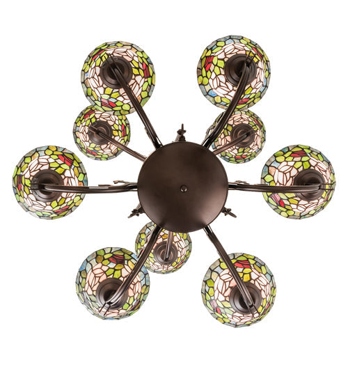 Meyda Lighting Tiffany Roman 32" 9-Light Mahogany Bronze Chandelier With Multi-Colored Tiffany Roman Shade Glass
