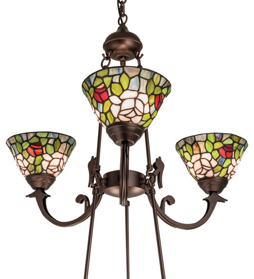 Meyda Lighting Tiffany Roman 32" 9-Light Mahogany Bronze Chandelier With Multi-Colored Tiffany Roman Shade Glass