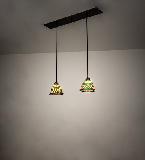 Meyda Lighting Tiffany Roman 37" 2-Light Mahogany Bronze Island Pendant Light With Multi-Colored Shade Glass