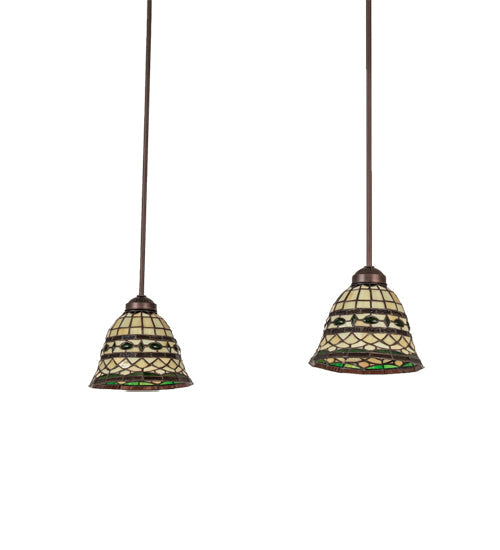 Meyda Lighting Tiffany Roman 37" 2-Light Mahogany Bronze Island Pendant Light With Multi-Colored Shade Glass