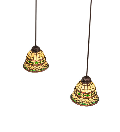 Meyda Lighting Tiffany Roman 37" 2-Light Mahogany Bronze Island Pendant Light With Multi-Colored Shade Glass