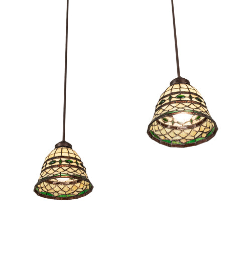 Meyda Lighting Tiffany Roman 37" 2-Light Mahogany Bronze Island Pendant Light With Multi-Colored Shade Glass