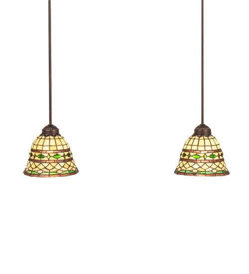 Meyda Lighting Tiffany Roman 37" 2-Light Mahogany Bronze Island Pendant Light With Multi-Colored Shade Glass