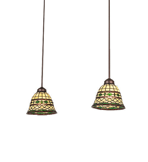 Meyda Lighting Tiffany Roman 37" 2-Light Mahogany Bronze Island Pendant Light With Multi-Colored Shade Glass