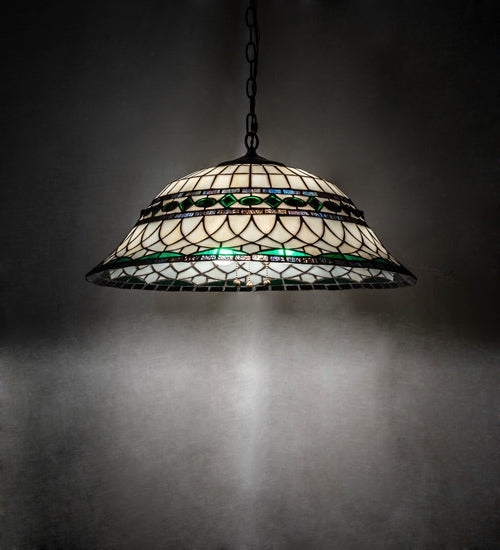 Meyda Lighting Tiffany Roman 37303 24" 3-Light Mahogany Bronze Pendant Light With Green & Beige Stained Shade Glass
