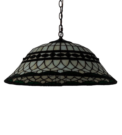 Meyda Lighting Tiffany Roman 37303 24" 3-Light Mahogany Bronze Pendant Light With Green & Beige Stained Shade Glass