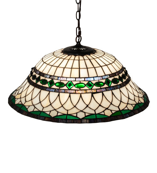Meyda Lighting Tiffany Roman 37303 24" 3-Light Mahogany Bronze Pendant Light With Green & Beige Stained Shade Glass