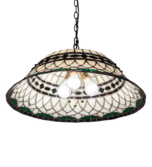 Meyda Lighting Tiffany Roman 37303 24" 3-Light Mahogany Bronze Pendant Light With Green & Beige Stained Shade Glass