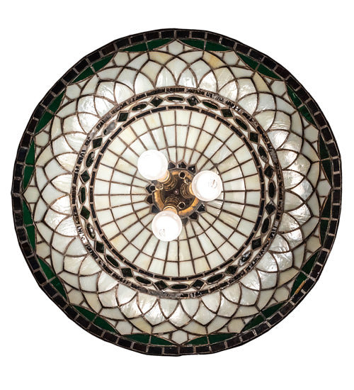 Meyda Lighting Tiffany Roman 37303 24" 3-Light Mahogany Bronze Pendant Light With Green & Beige Stained Shade Glass