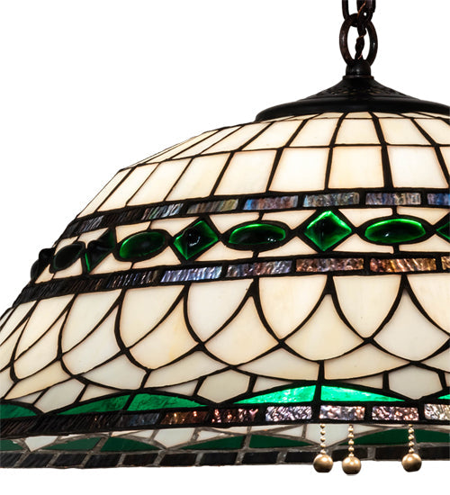 Meyda Lighting Tiffany Roman 37303 24" 3-Light Mahogany Bronze Pendant Light With Green & Beige Stained Shade Glass