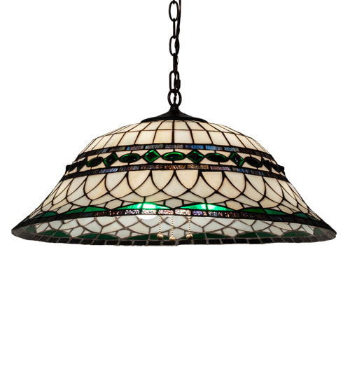 Meyda Lighting Tiffany Roman 37303 24" 3-Light Mahogany Bronze Pendant Light With Green & Beige Stained Shade Glass