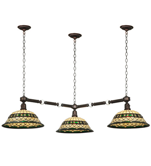 Meyda Lighting Tiffany Roman 45" 3-Light Mahogany Bronze Pendant Light With Multi-Colored Shade Glass