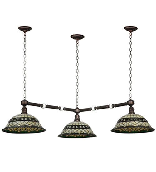 Meyda Lighting Tiffany Roman 45" 3-Light Mahogany Bronze Pendant Light With Multi-Colored Shade Glass